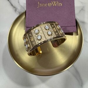 JANE WIN Love You Forever Cuff 14k GP Brass With Mother Of Pearl Bracelet